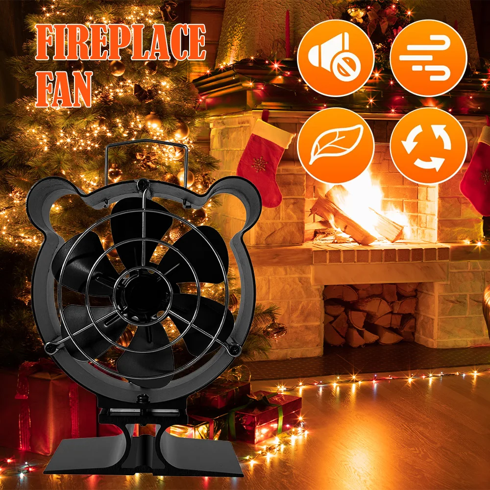 Blade Stove Fan Heat Powered Log Wood Burner Fireplace Fan Protective Cover Woodstove Fan Heater Efficient Heat Distribution