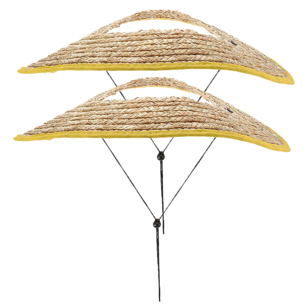 2Pcs Wheat Straw Hard Hat Sun Shade Visor Brim for Construction Workers Gardening Cycling Outdoor Use Lightweight Breathable Uv