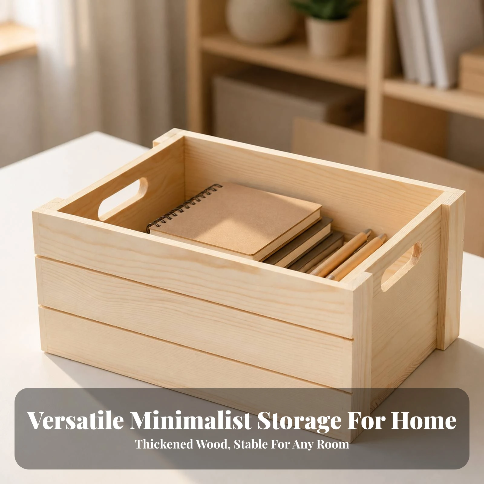 Wooden Open-Top Storage Crate Long-Lasting Slatted Front Wooden Storage Crate Versatile Decorative for Bedroom, Closet