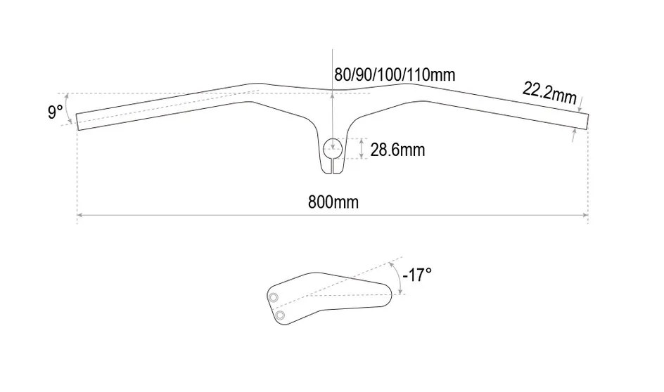 TRIFOX MTB Fahrradlenker Riser Angle-17 ° Grad einförmiger 3K-Matt-Lenkervorbau mit integriertem Lenker, Länge 80/90/100/110, 600–800 mm – Detail 5