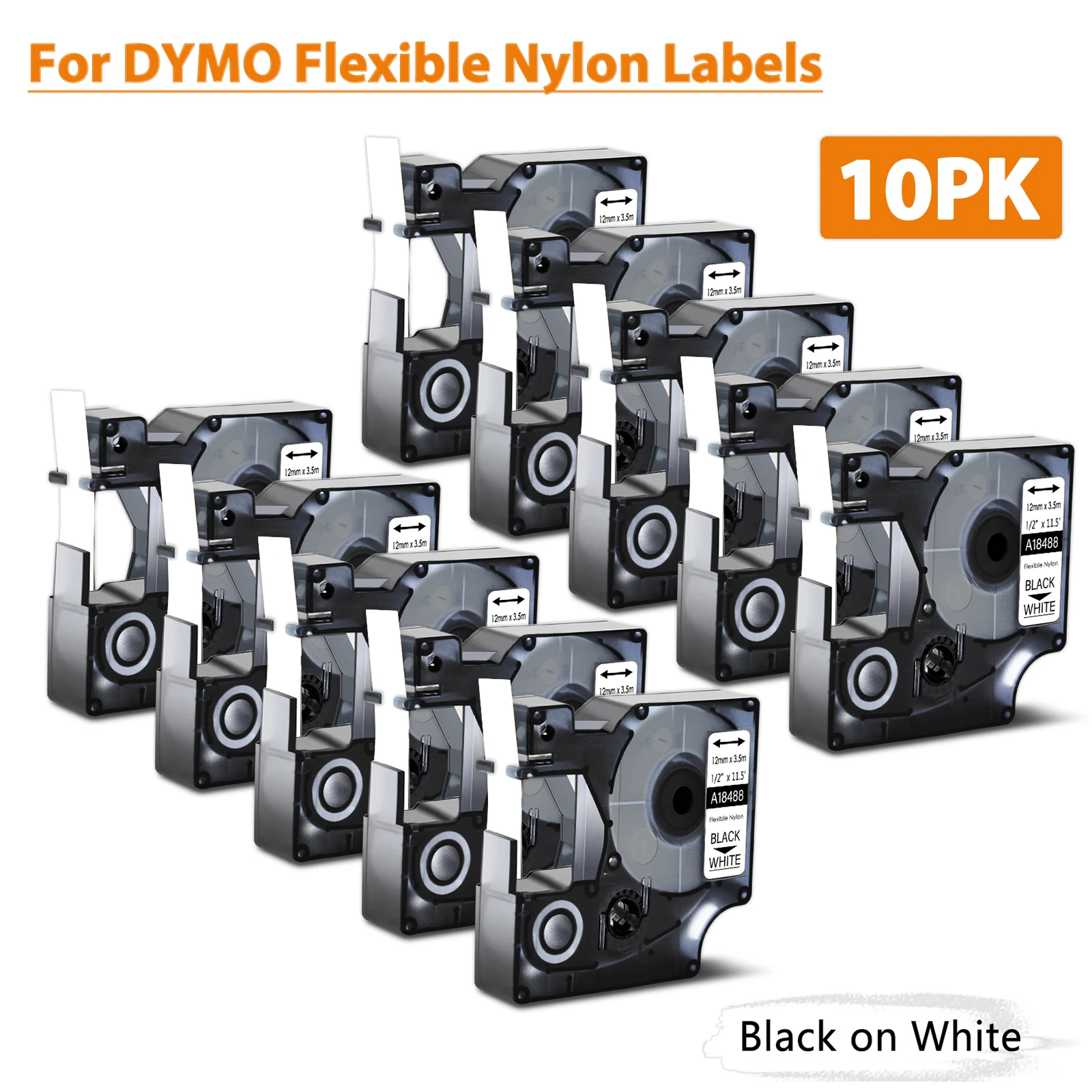 

5/10PK Compatible for Dymo Flexible Nylon Labels 18488 18489 18490 12mm/19mm Industrial Tape For DYMO Rhino 1000 ILP 219 Maker