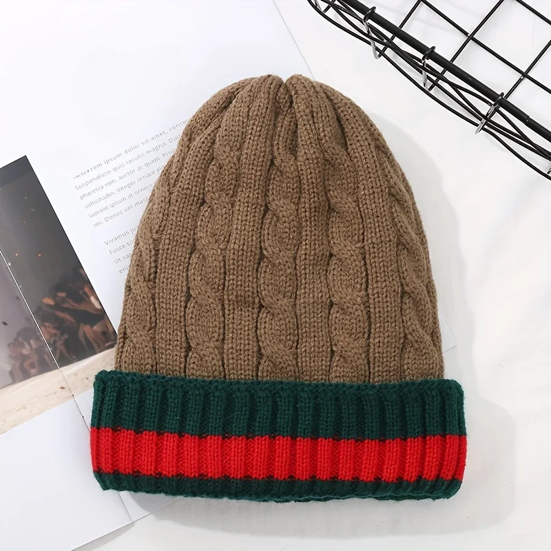 Winter Warm Twist Knitted Hat Fleece Lined Fashionable Versatile Cable Knit Cap for Men And Women