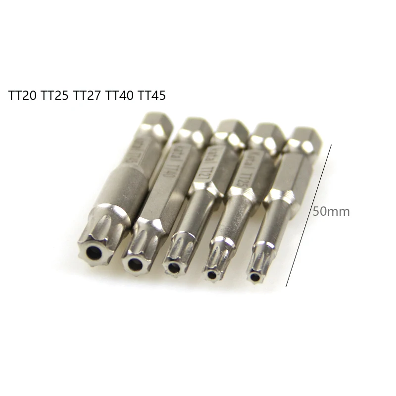 5pcs 7 point torx scrwdriver bit with hole 1/4 hex shank seven-point star bits 7 teeth screw driver TT20 TT25 TT27 TT40 TT45