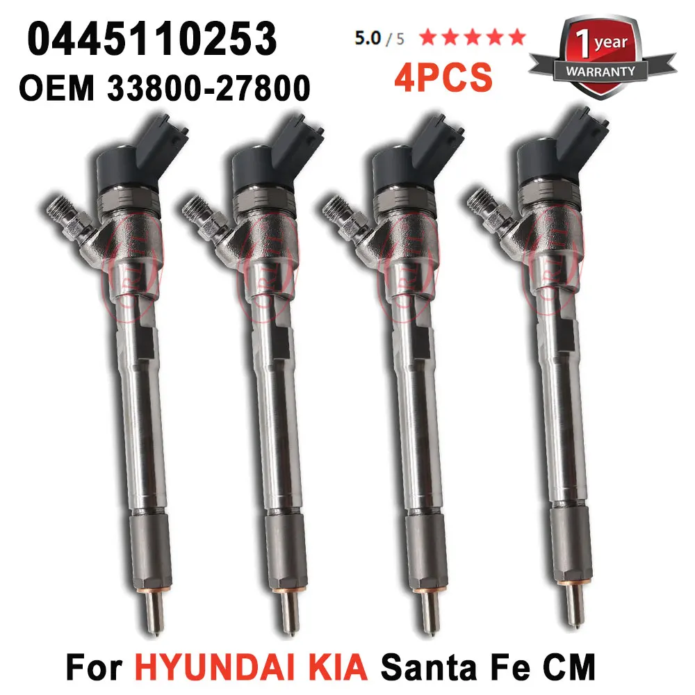 

4PCS New Diesel Nozzle 0445110253 Common Rail Injector 33800-27800 For Hyundai Santa Fe Grandeur VGT-EU4 2.2L 3380027800