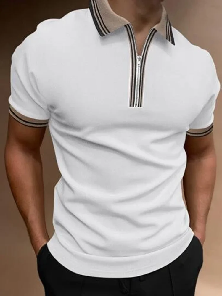 

2023 Summer Casual Man Polo Shirts Daily Short Sleeved Zipper Lapel T-Shirt Men's Clothing