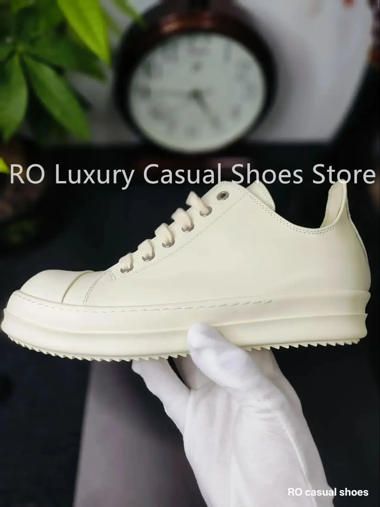 

Ro Classic Men's Shoes Genuine Leather Women's Sneakers Ivory White Fashion Solid Lace-Up Men's Casual Shoes Female Flat Sneaker