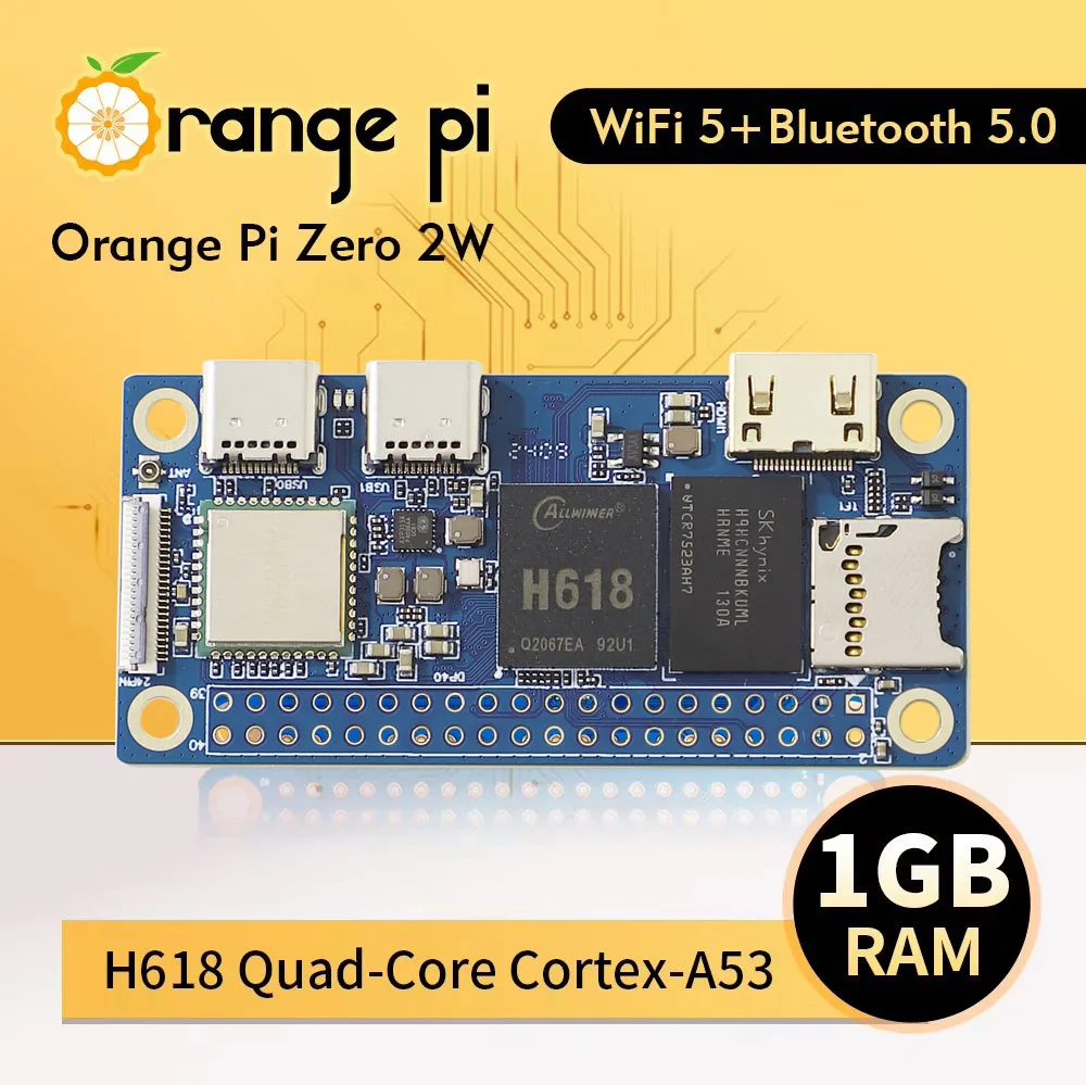 Orange Pi Zero 2 W 1GB RAM DDR4 Mini PC Allwinner H618 Orange Pi Zero 2W WiFi Bluetooth BLE Single Board Computer Zero2W