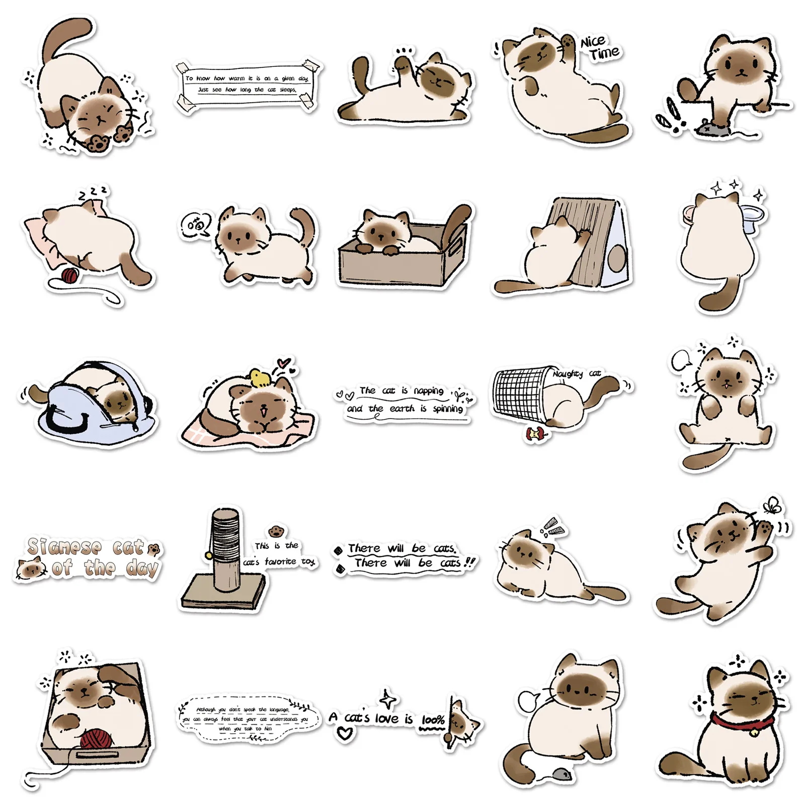 

50PCS Cartoon Cute Siamese Cat‌ Graffiti Stickers Waterproof Decals Children’s Toys Gifts Creative DIY Water Cup Scrapbook