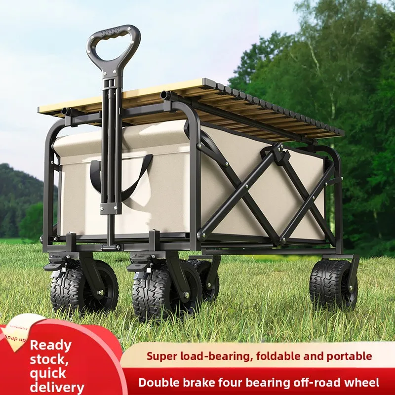 Camping Cart Outdoor Folding Hand Pulled Trolley Extra Large Picnic Hand Cart Beach Wagon Outdoor Camping Trolley Picnic Cart