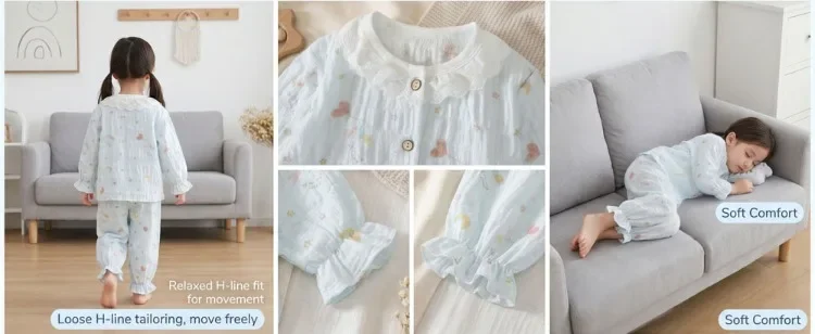 Sommer Frühling Herbst Mädchen Elegante Spitzen-Pyjama-Sets Kinder Atmungsaktive Bequeme Langarm-Hauskleidung Sets Kinder-Schlafanzüge – Detail 6