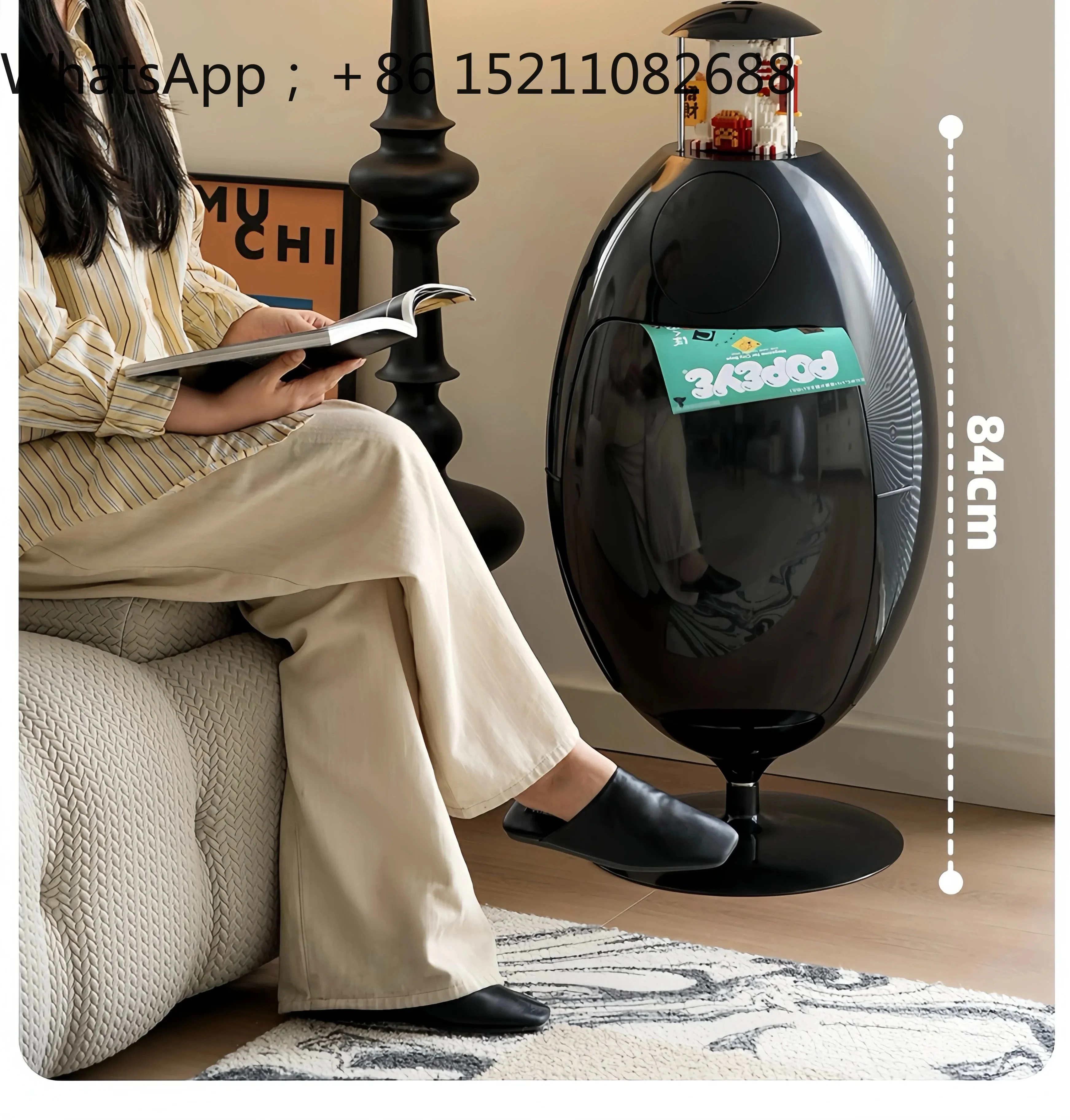 SCY Category Environmental Protection Rotating Kitchen Floor-to-ceiling Restaurant Decoration Ornament Trash Can