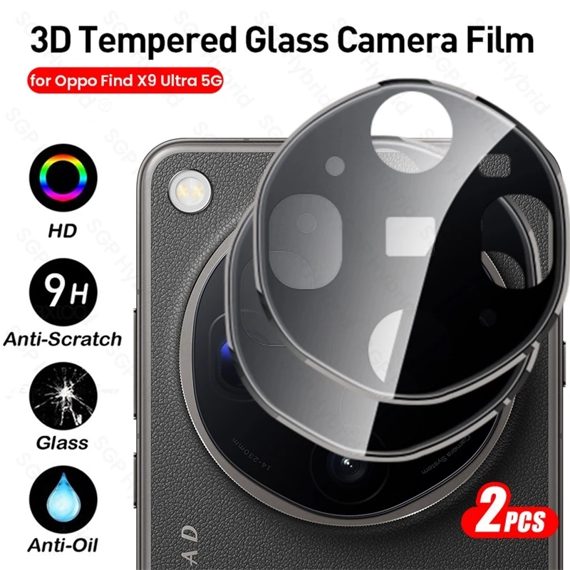 2 Peças de Vidro Protetor Curvo 3D Preto para Câmera do Celular Oppo Find X9 Ultra X9Ultra 5G - Películas para Lentes Opo Orro Appo FindX9Ultra