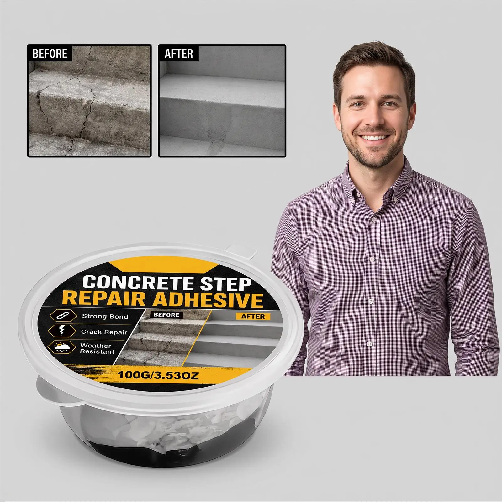 Concrete Crack Filler Repair Paste 100g Waterproof Freeze Resistant Strong Bond for Steps Floor Wall Driveway Balcony Sidewalk