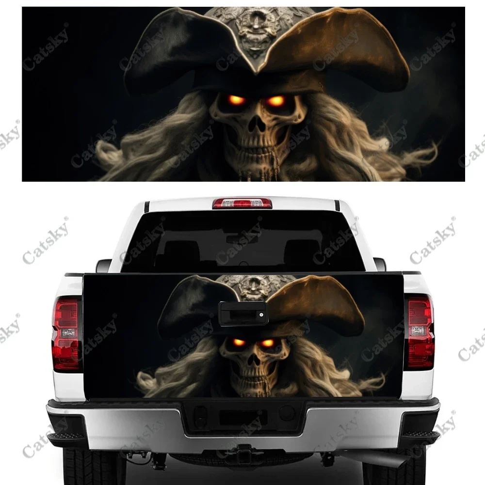 Pirate Captain Skull With Hat Truck Tailgate Wrap Professional Grade Material Universal Fit for Full Size Trucks Weatherproof