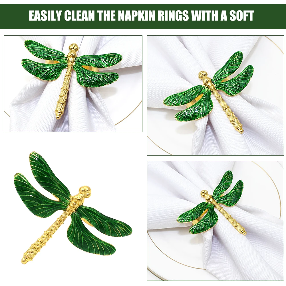 

4pcs Green Napkin Rings Dragonfly Design Sturdy Material Party Serviette Holders Dinner Table Supply Metal Napkin Rings