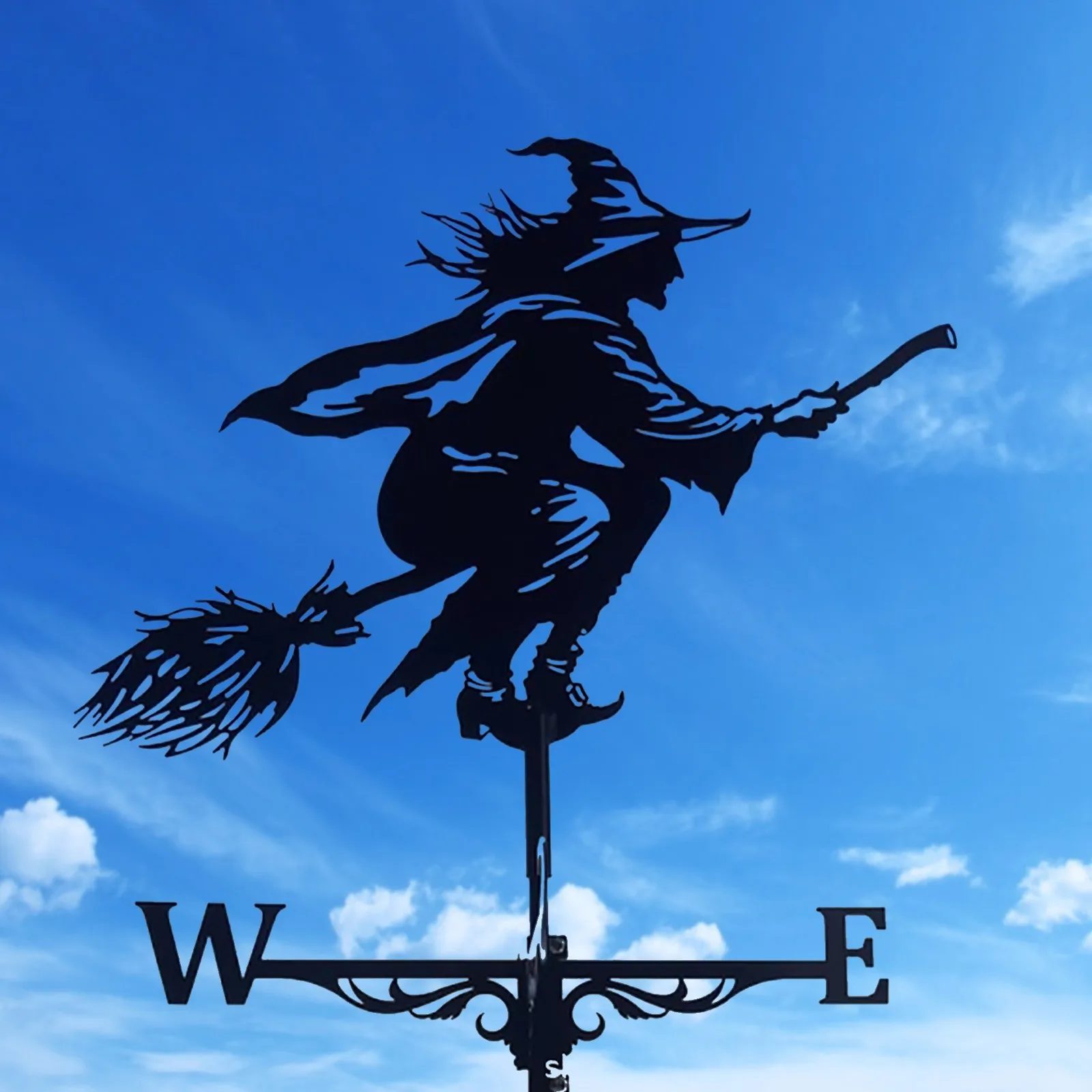 

Witch Shape Weathercock Wind Direction Indicator Metal Black Wind Vane Courtyard Decoration Garden Outdoor Yard Farm Decor