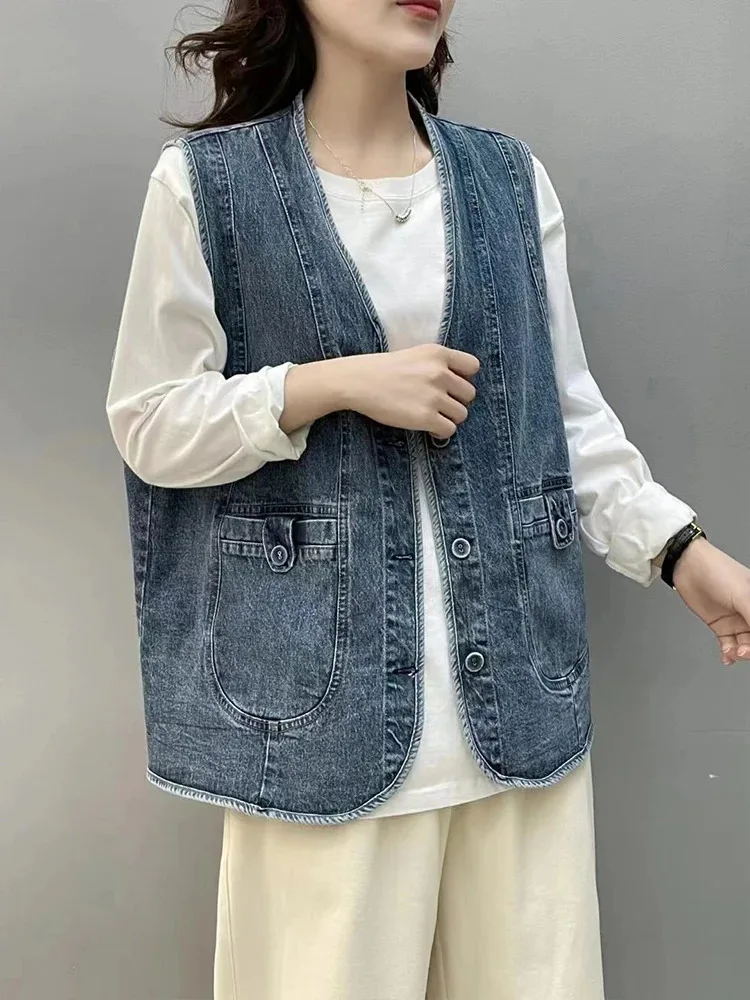 Max LuLu 2024 Summer Womens Fashion Denim Vests Ladies Korean Casual Loose V Neck Sleeveless Clothes Classic Vintage Waistcoats