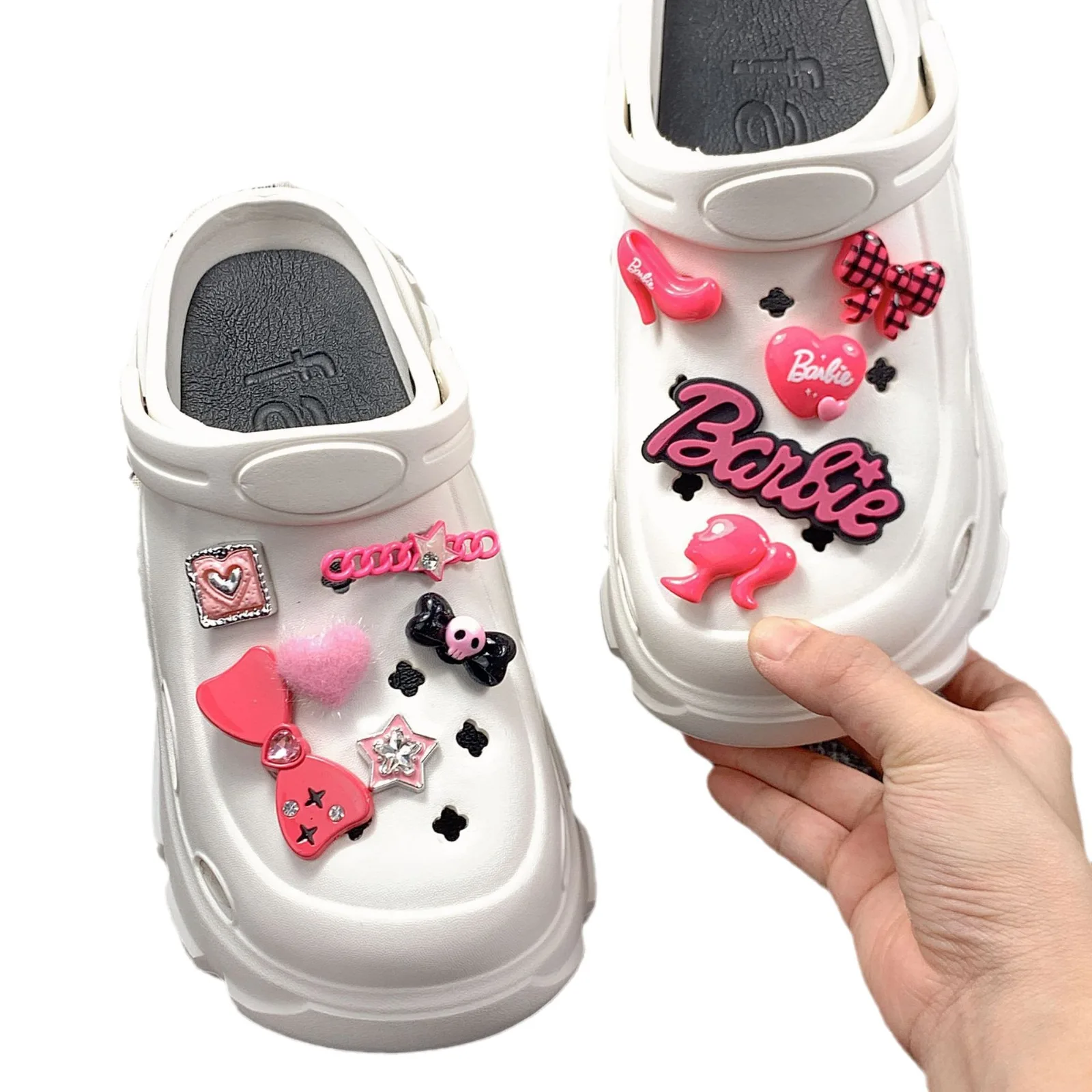 ثقب جديد زهرة الأحذية الملحقات DIY أبازيم الأحذية الأسود والوردي لطيف الكرتون الفتيات إكسسوارات الأحذية #5