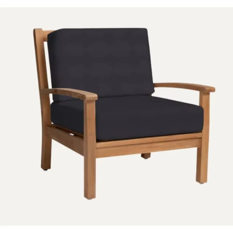 Outdoor Garden Teak Wood Single Sofa Thick Weather Resistant Fabric Cushion Tropical Modern Minimalist Patio Hotel Apartment