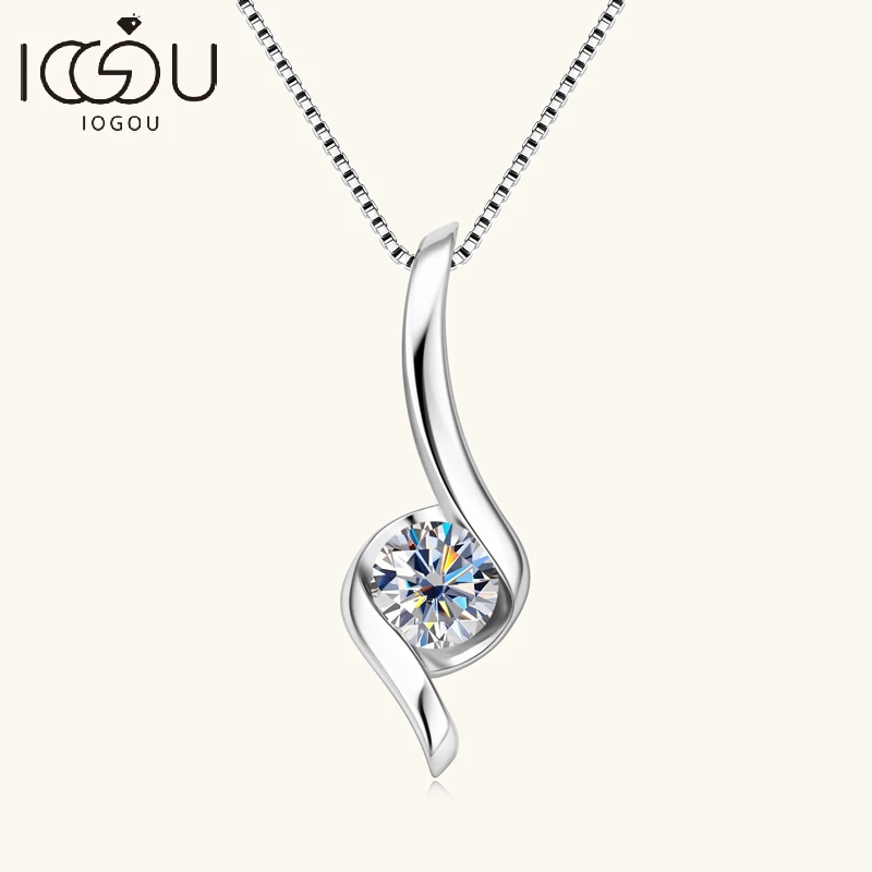 

IOGOU1.0ct 6.5mm D Color Moissanite Twist Pendant Necklaces for Women 925 Sterling Silver Original Certified Accessories Jewelry