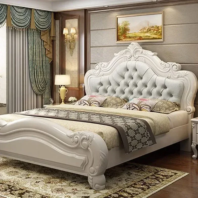 Wood Unique Luxury Bed King Size Master Cheap Upholstered Queen Bed Modern Genuine Leather Letto Matrimoniale Home Furniture