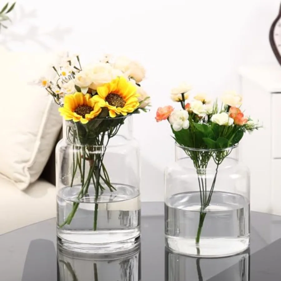 

Large Glass Vase, Clear Glass Vase Set of 2, Large Flower Vases for Bouquet, Tall Wide Mouth Vases for Flowers, Home, Wedding,