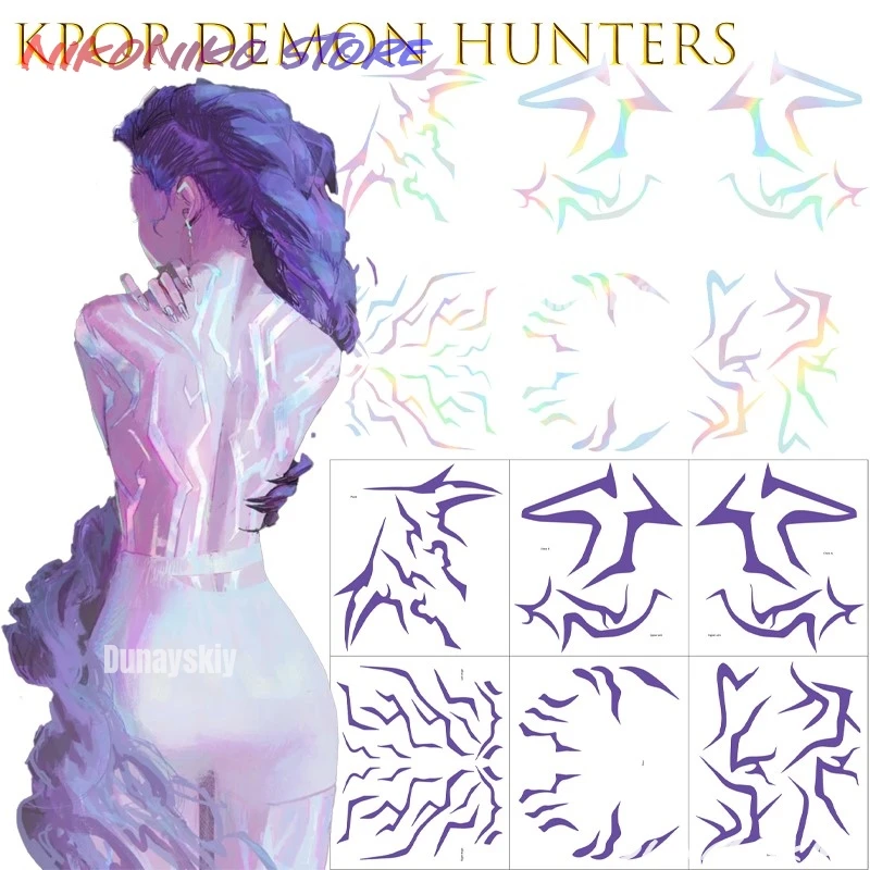 ‌ ‌ ‌ KPop Adesivi per tatuaggi Decalcomanie per il viso Trucco per personaggi Cacciatori di demoni Rumi Cosplay Anime Outfit Costume cosplay Festa di Halloween