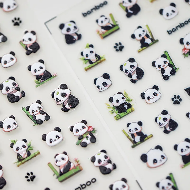 1pcs 5D Embossed Chinese Bamboo Panda Design Nail Art Kawaii Stickers Self-adhesive Transfer Nail Decorations Slider Decals DIY