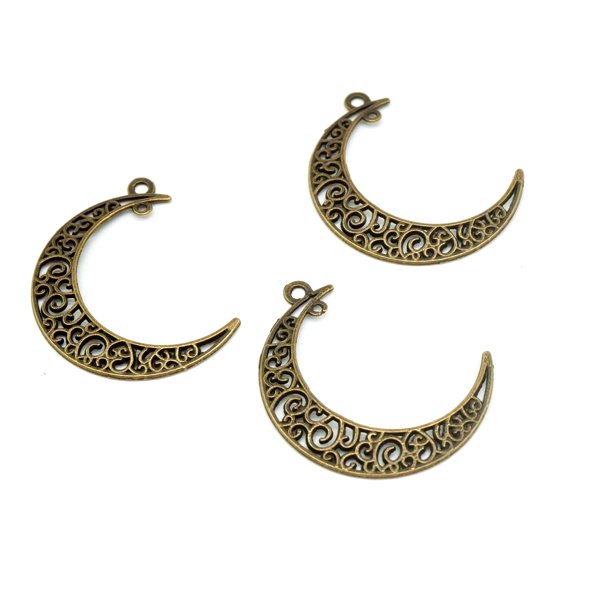 41x30mm 20 pcs Antique Bronze Plated Hollow Double Hole Moon Handmade Charms Pendant DIY for necklace bracelet craft