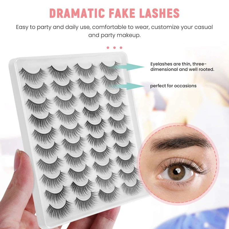 20 Pairs 3D Chemical Fiber Lashes Natural False Eyelashes Dramatic Volume Fake Lashes Makeup Extension Eyelashes