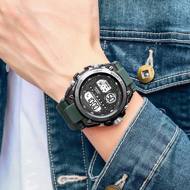 Black Sports Watch for Kids Students Men\'s Multifunction LED Digital Watch Waterproof Luminous Alarm Clock Electronic Watches