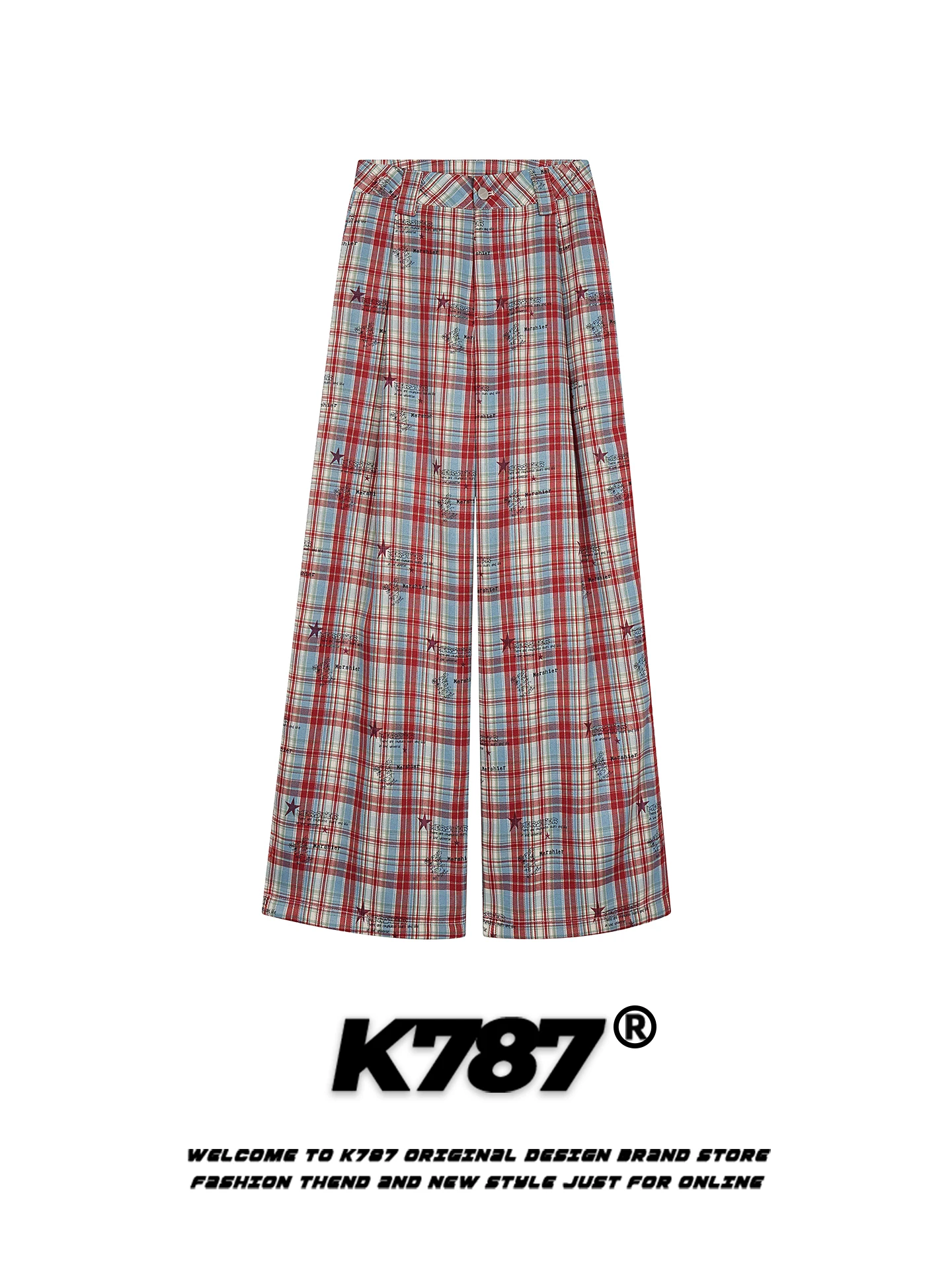 

K787 American Retro Plaid Loose High Waist Slimming Color Blo Wide Leg Casual Pants Men Women Casual Trousers