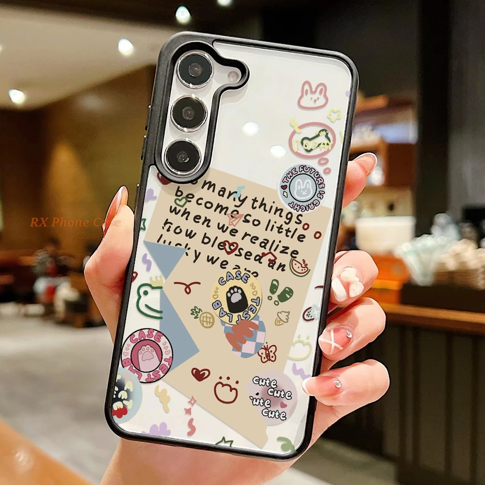 Ins Doodle Cartoon Sticker Collage Clear Phone Case For Samsung S26 Ultra S25 Ultra A56 A57 S24 FE A37 A18 Acrylic With Lanyard