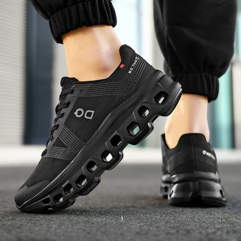 Men Sports Running Black Jogging Shoes Casual Sneakers Outdoor Breathable Mesh Women Light Shock-absorption Black Tennis