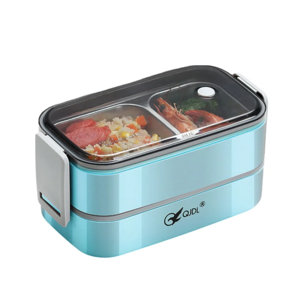 

304 Stainless Steel 2 Layer Lunch Box Compartments Microwavable Food Container Leak-Proof Food Storage Box Office