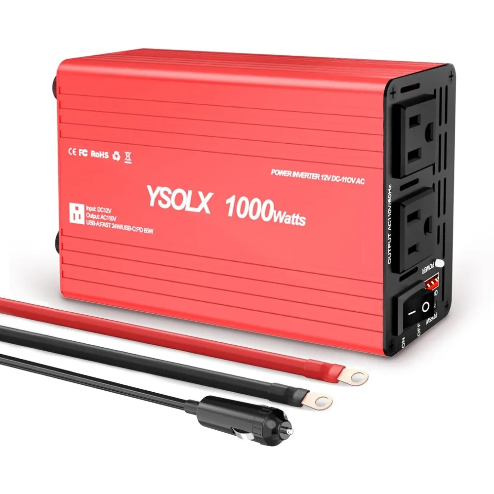 

1000W 12V DC to 110V AC Power Inverter with USB-C 65W and USB-A 24W Charging Ports