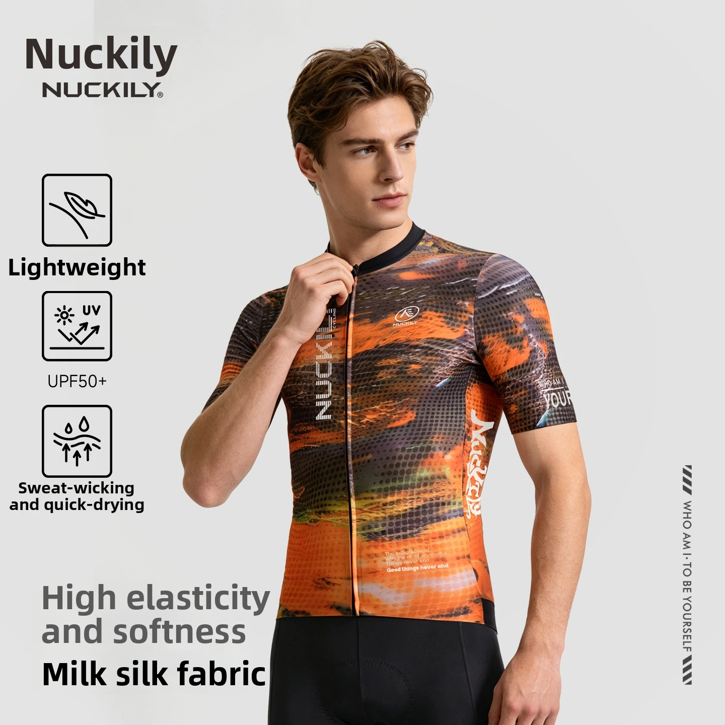 

NUCKILY Men's Cycling Jersey Milk Silk Fabric Quick Dry Breathable Bike Shirt with 3 Pockets Anti-slip Hem for Road MTB
