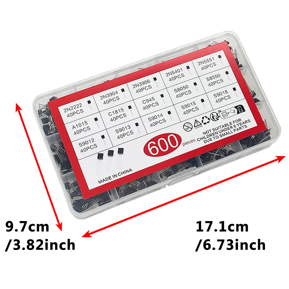 600PCS To-92 Transistors Kit 15 Values Bipolar Power Transistors 2N222 2N3904 2N3906 2N5401 A1015 C1815 S8050 S9012 S9018 image 2