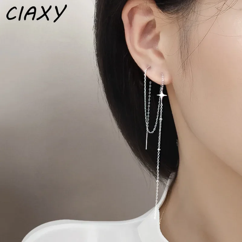 925 Sterling Silver Star Cross Dangle Earrings for Women Simple Long Chain Tassel Korean Fashion Drop Ear Line Luxury Jewelry