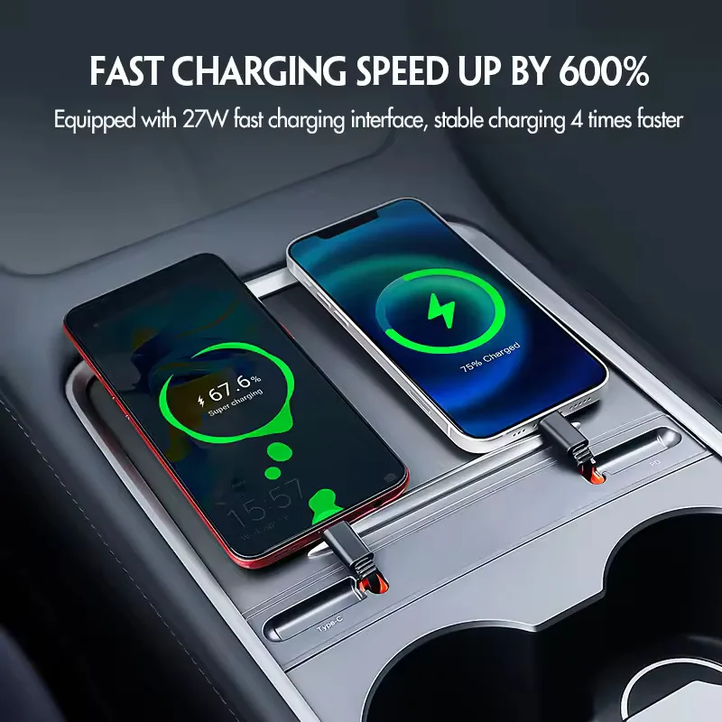 For Tesla Model 3/y New 27W Fast Charger Expansion Dock Central Control Charging Shunt USB HUB Accessories