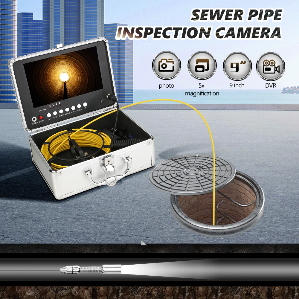 9" 40M DVR Recording Camera Inspection Pipes IP68 HD Drain Sewer Pipeline Industrial Endoscope System