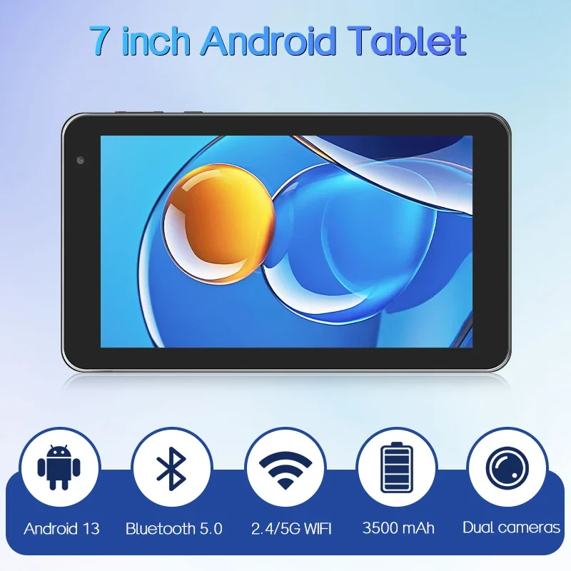 ANRY Tavoletta Quad-Core Tavoletta Android 13 da 7 pollici con 4 GB di RAM 32 GB di ROM 512 GB Espandi batteria da 3500 mAh 2 MP + 5 MP Doppia fotocamera 5G Wifi 6