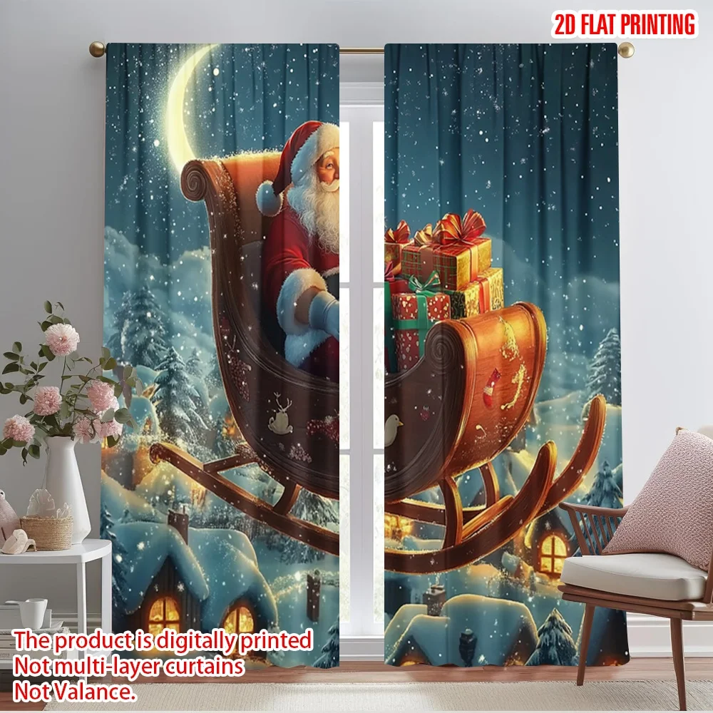 2pcs,2D plane printing Pattern Curtains Christmas reindeer gift2 (2) Versatile Polyester Fabric (without rod) Versatile All Use