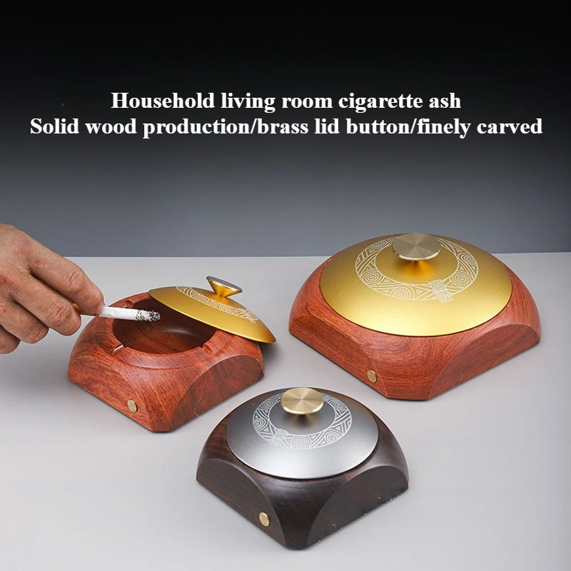

Pear Wood Solid Wood Ashtray with High-end Feel Home Living Room with Cover Anti Fly Ash Ashtray Office Decoration
