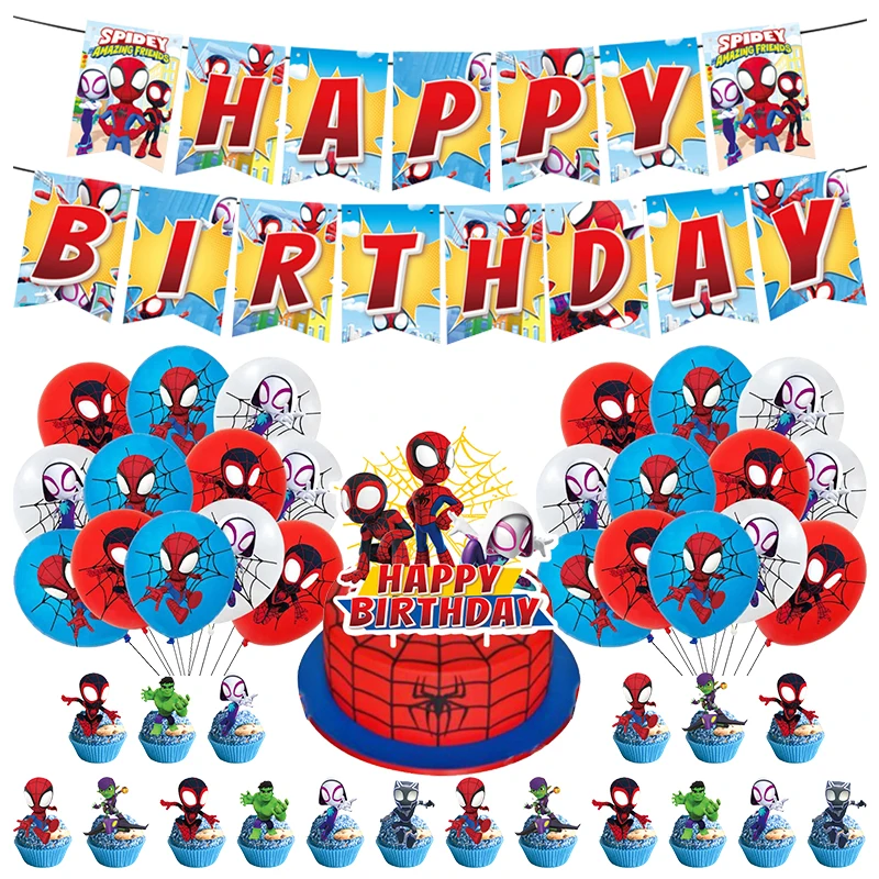 Spider And His Amazing Friends Birthday Party Decoration Balloons Tableware Banner Cup Plate Set Backdrop Deco Kids Gift Suppies