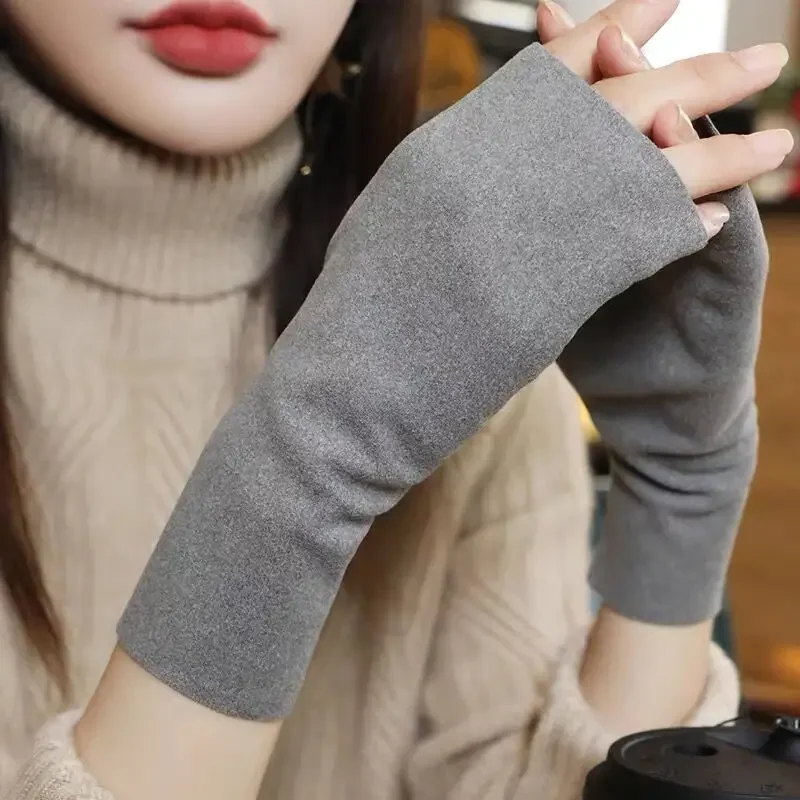 1 Pair Half-finger Gloves Self-heating And Fleece Warmth, Exposed Finger Half Palm Gloves, Short Sleeve Sleeve Hand Warmer