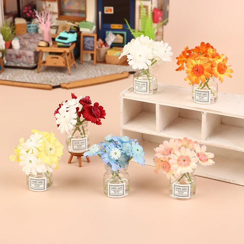 1/12 Dollhouse Flower Miniature Flower Vase Potted Plant Doll House Home Decor Toy Mini Garden Ornament Dolls Accessories