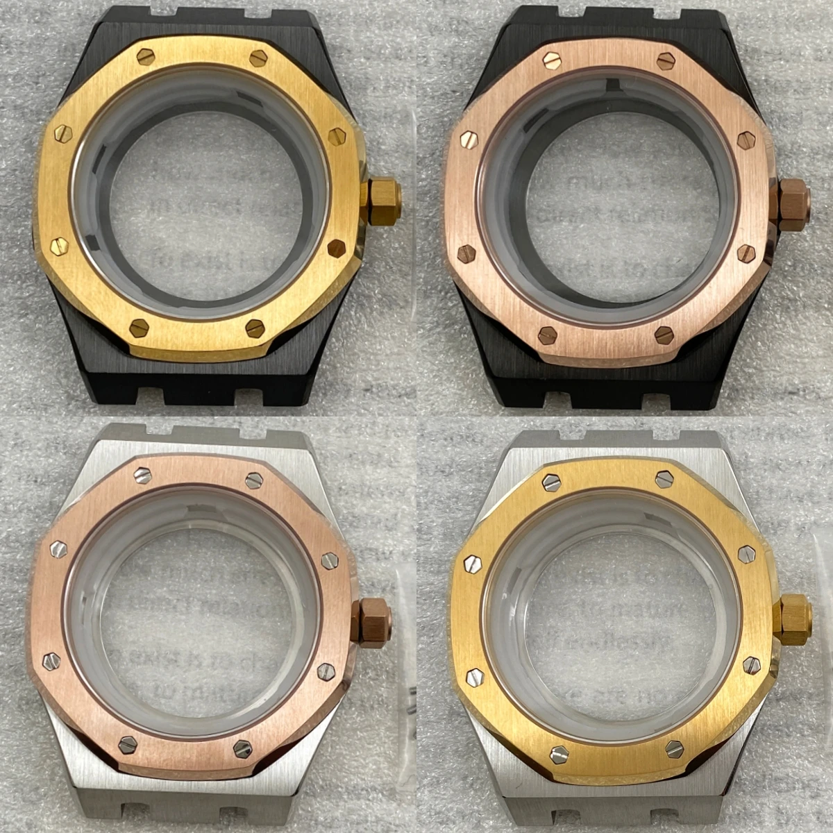 41mm Black Rose Gold Octagonal Watch Case Fit 28.5&31.8mm Dial Sapphire For AP Seiko NH35/36/38/70 Automatic Movement Mod Parts