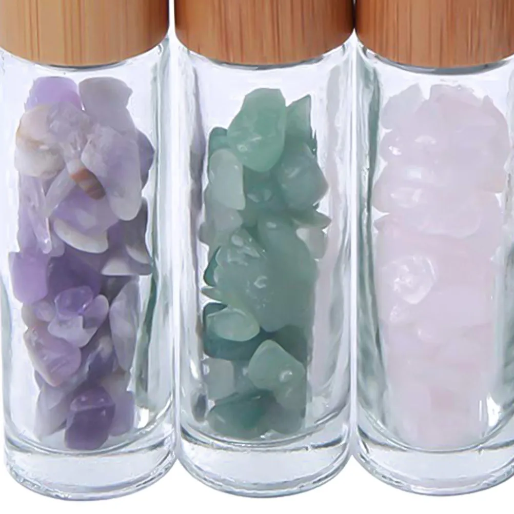 

5Pcs Natural Crystal Essential Oil Roller Bottles Leakproof Glass Bottle Refillable Travel Subpackage Perfume Sample Vials