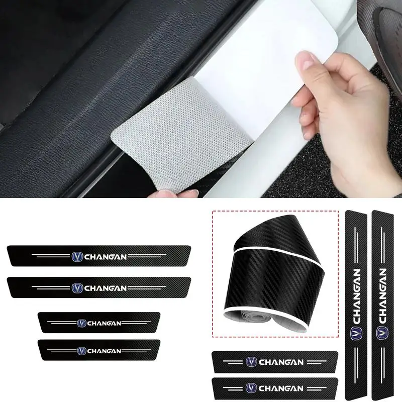Prevent Scratches Auto Door Threshold Water-Proof Guard Tape Carbon Decal 4 Pack for Changan Alsvin Eado CX20 CS15 UNI-V